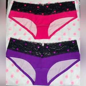 2 new vintage Victoria’s Secret PINK lace hipster panties bundle hearts purple